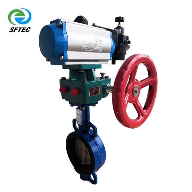 6. pneumatic wafer butterfly valve w cluth Ductile iron +CF8+EPDM DN100-G0001 