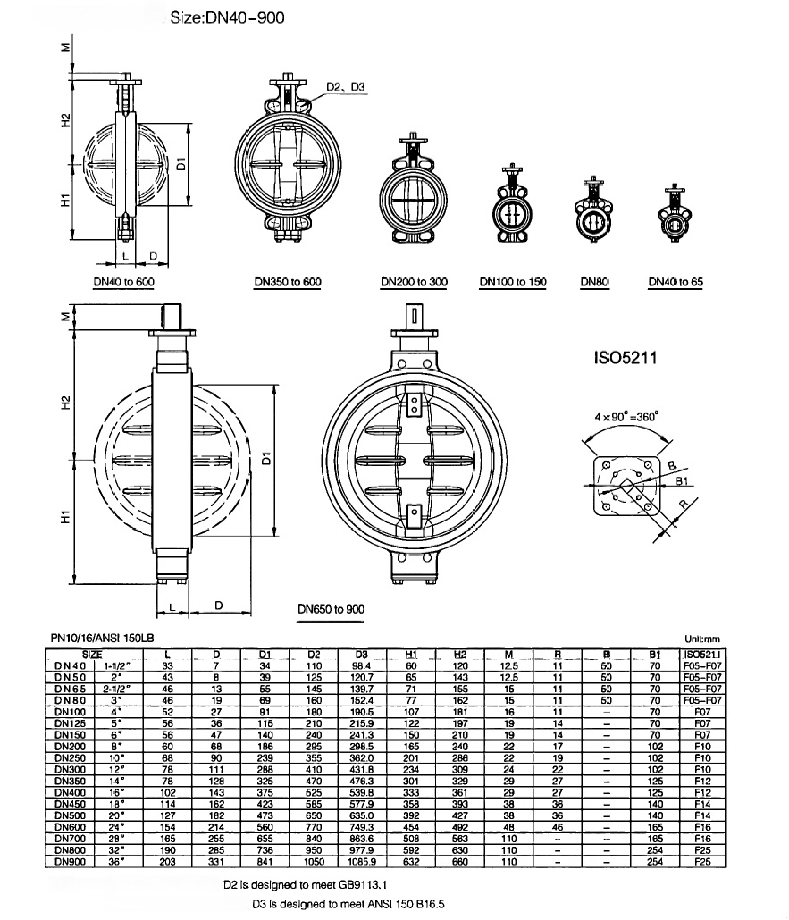 wafer butterfly valve Dimensions- G0005