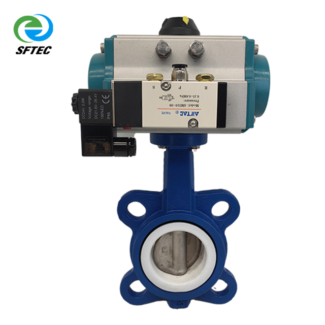 2.pneumatic wafer butterfly valve w solenoid valve DI+CF8+PTFE DN65(1)-G0005 