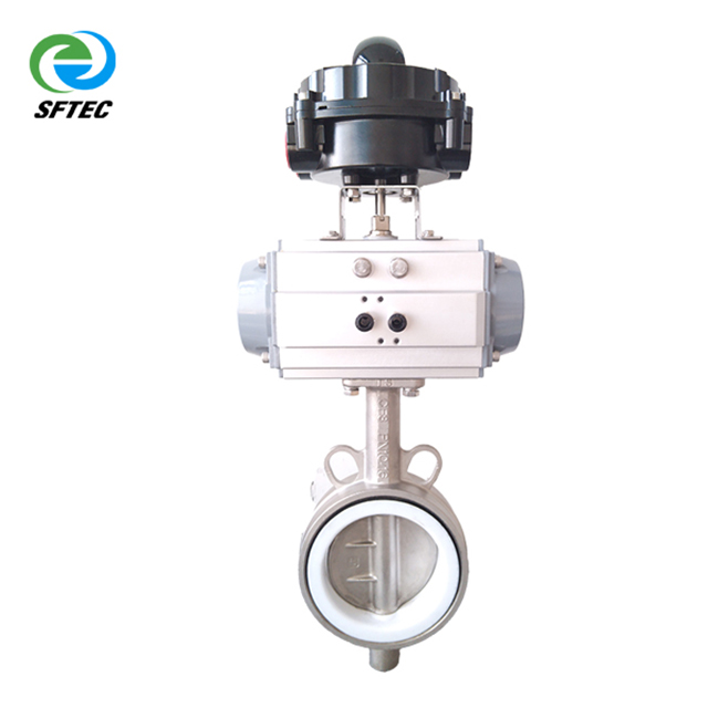 4. pneumatic wafer butterfly valve w EX limit switch SS+SS+PTFE DN100 - G0001 